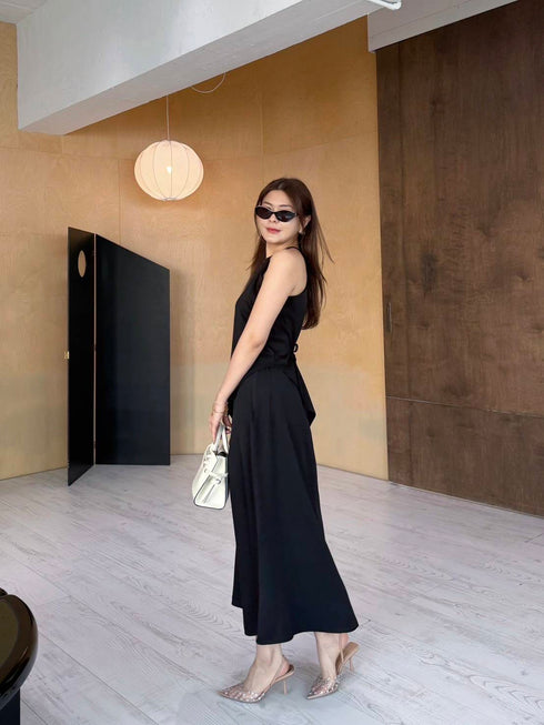 Ladies Asymmetrical Sleeves Back Tie Tops Witj A-Line Skirts